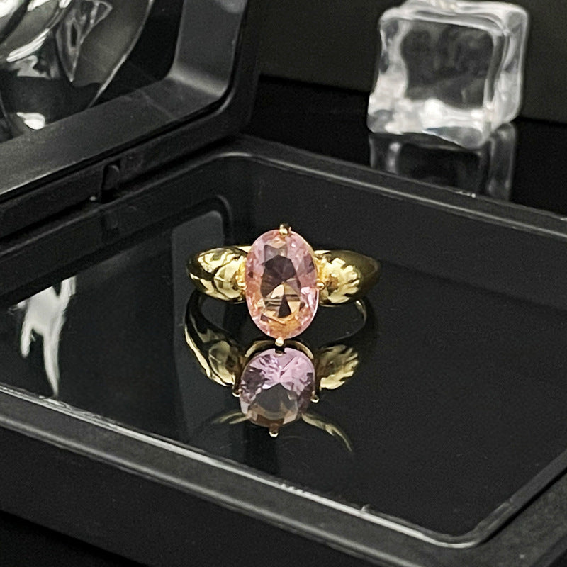 Retro Elegant Pink Diamond Niche Open Rings
