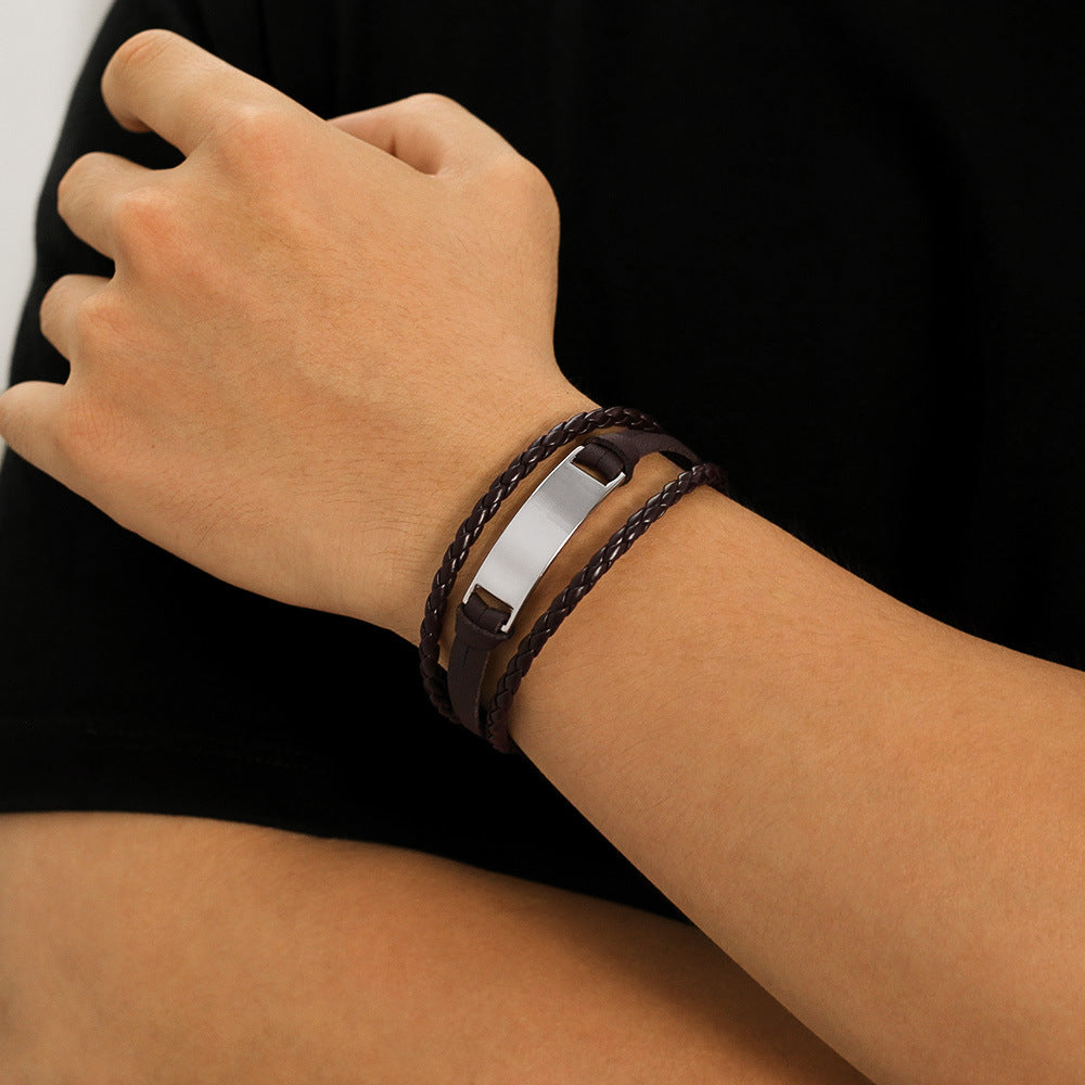 Men's Man Simple Versatile Braided Personalized Hip Hop Glossy Can Carve Bracelets