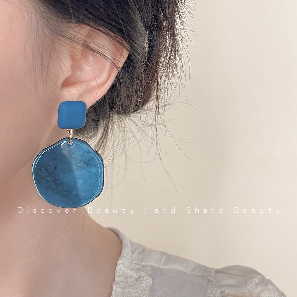 Women's Fog Haze Blue Enamel Vintage Art Fashion Earrings