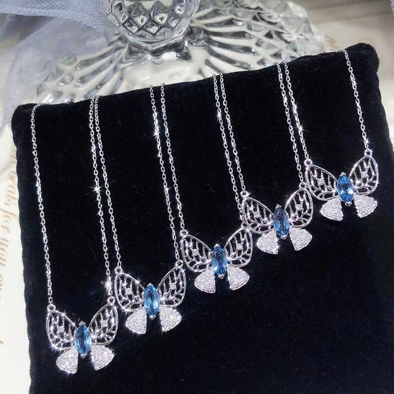 Women's Sier Aquamarine For Light Luxury Minority Design Blue Necklaces