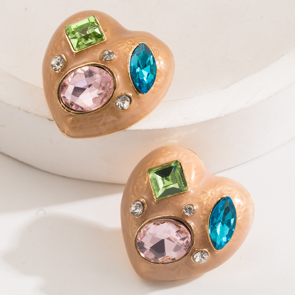 Alloy Drop Oil Inlaid Color Glass Drill Earrings