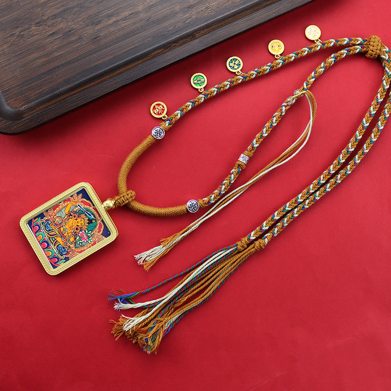 Tibetan Hand Painted Golden Outline Eight Patron Saints Double-sided Necklaces