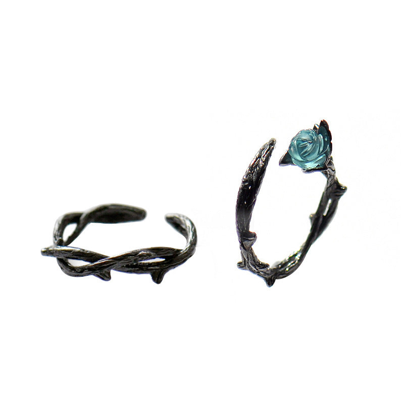 Women's & Men's Niche Design Cool Black Thorn Rose Rings