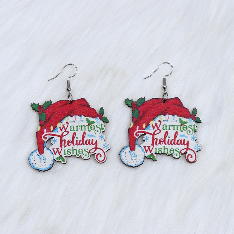 Snowman Bell Santa Claus Simple Wooden Earrings