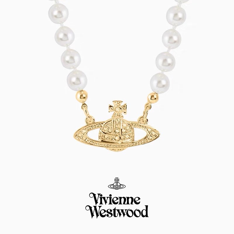 Women's Sterling Sier Classic Saturn Pearl Pin Necklaces