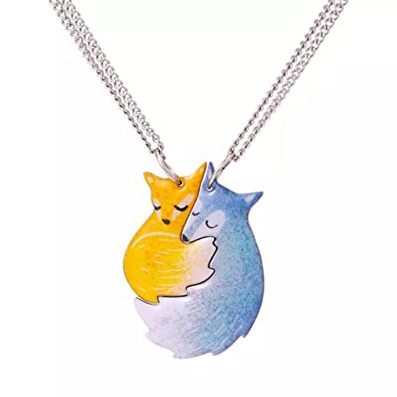 Creative Stainless Steel Fox Hug Big Gray Wolf Necklaces