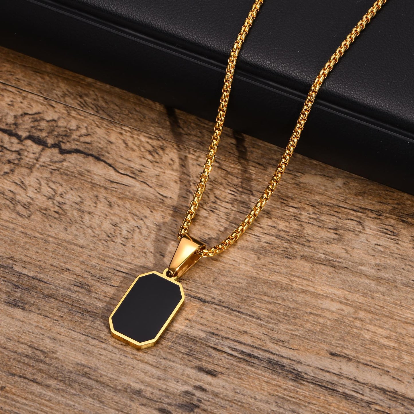 Men's Stainless Steel Epoxy Geometry Rectangle Stacked Necklaces