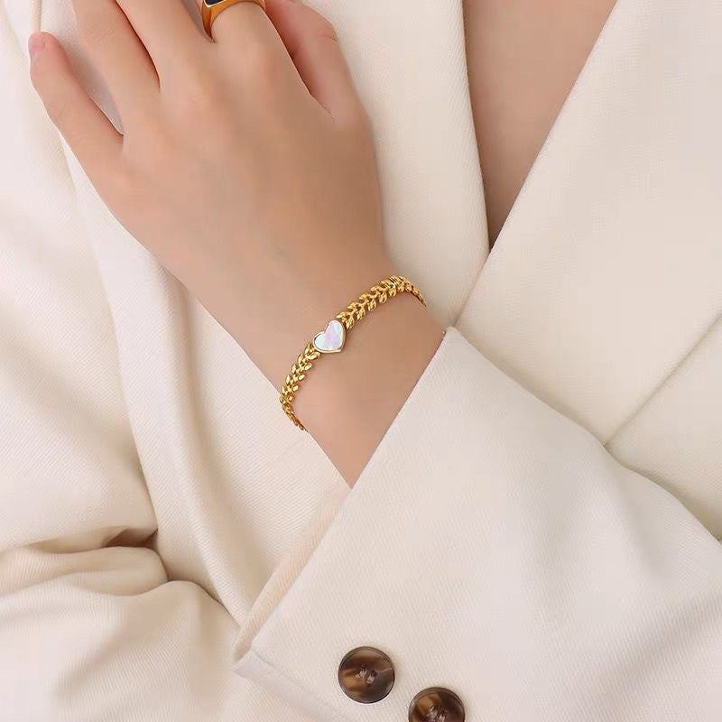 Women's Steel Gold Plated Natural Round White Shell For Bracelets