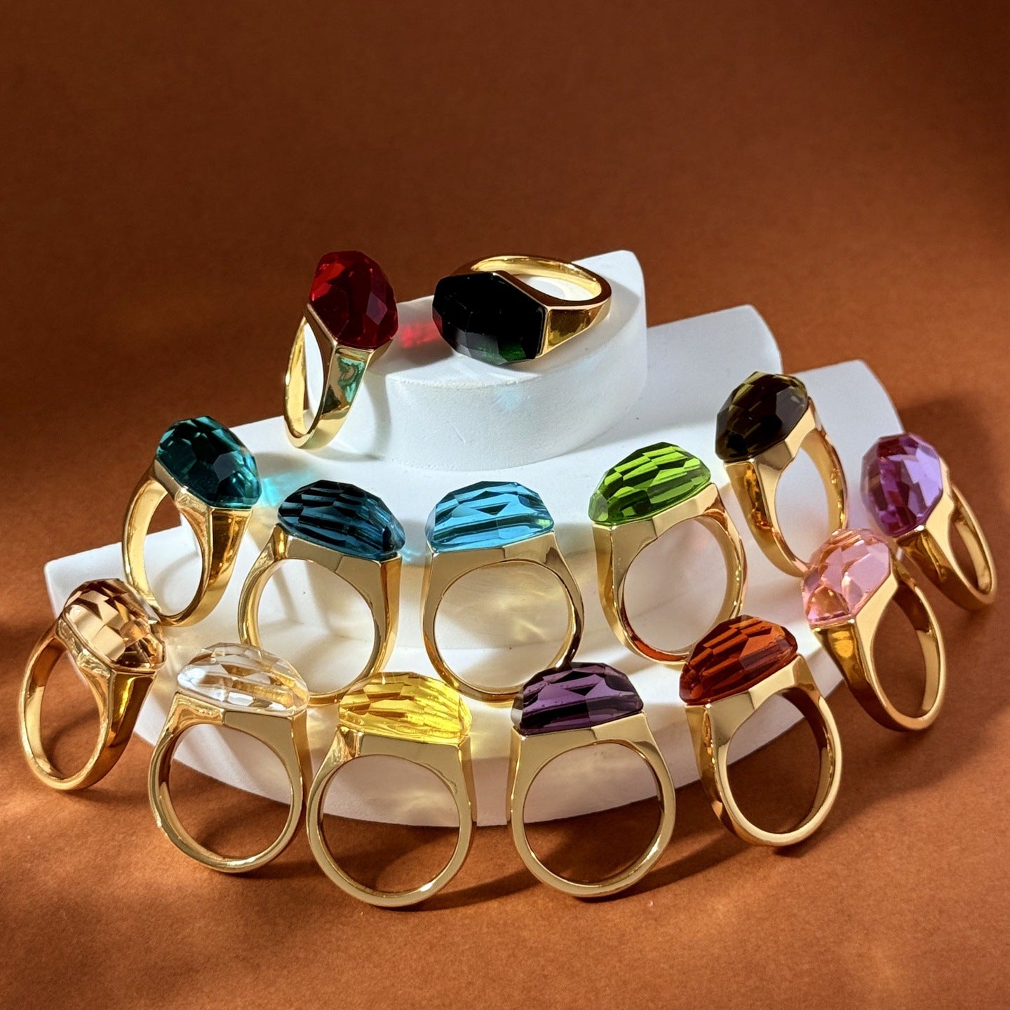 Geometric Cut Crystal Design Full Of Fire Color Craft Stable Ring