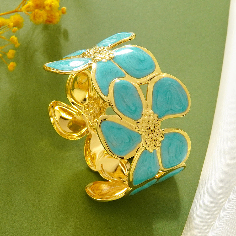 Steel Oil Dripping Cherry Special Interest Light Luxury Flowers Openings Bracelet