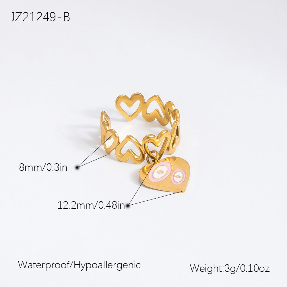 Heart Cherry Stylish Opening Stainless Steel Rings