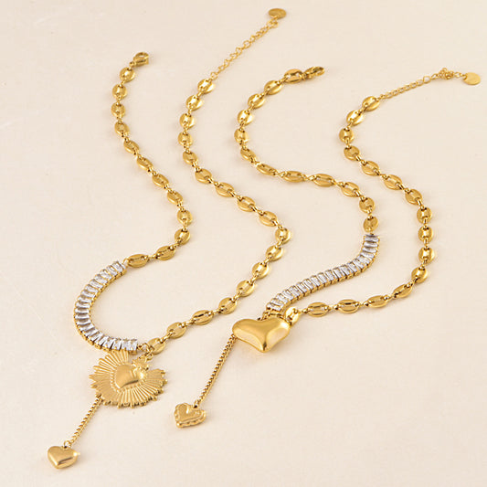 Women's Nose Square Diamond Peach Heart Tassel Necklaces