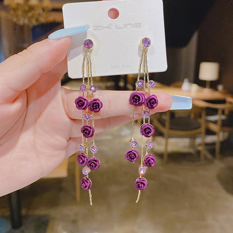 Purple Flower Crystal Super Fairy Lovely Generous Earrings