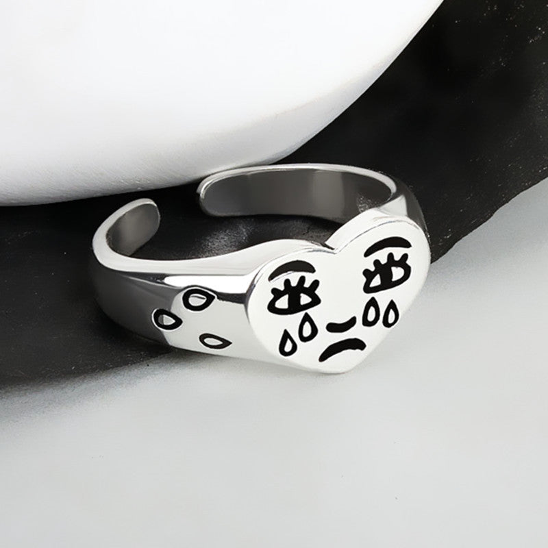 Female Open Korean Style Design Artistic Tears Expression Rings