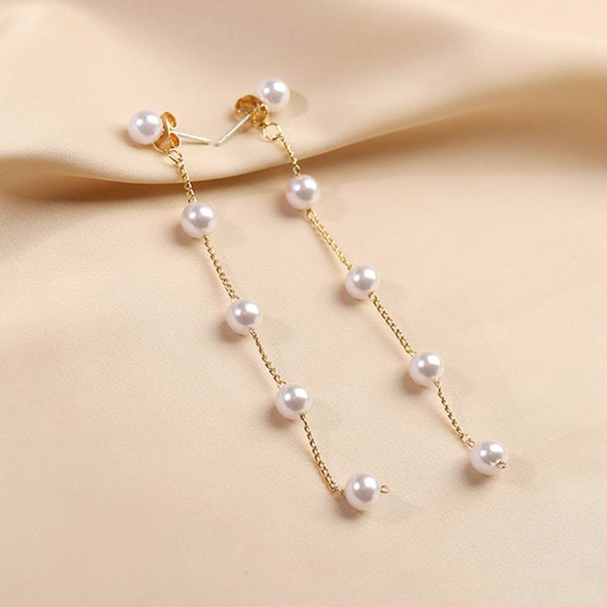 Needle Fashion Temperament Pearl Long Chain Earrings