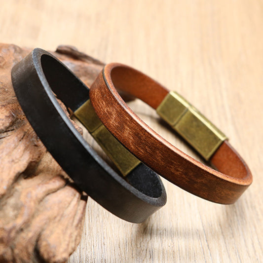 Men's Alloy Buckle Leather Stainless Steel Vintage Bracelets