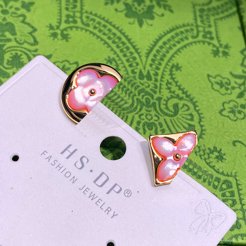 Four-leaf Single Flower Ear Pink Fritillary Earrings