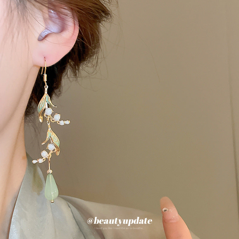 Women's Lily Leaves Water Drop Resin Ear Hook Chinese Style Fresh Earrings