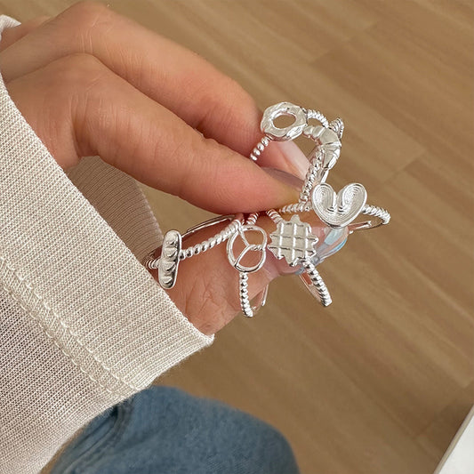 Women's Donut Sterling Sier Push-pull Color Design Rings