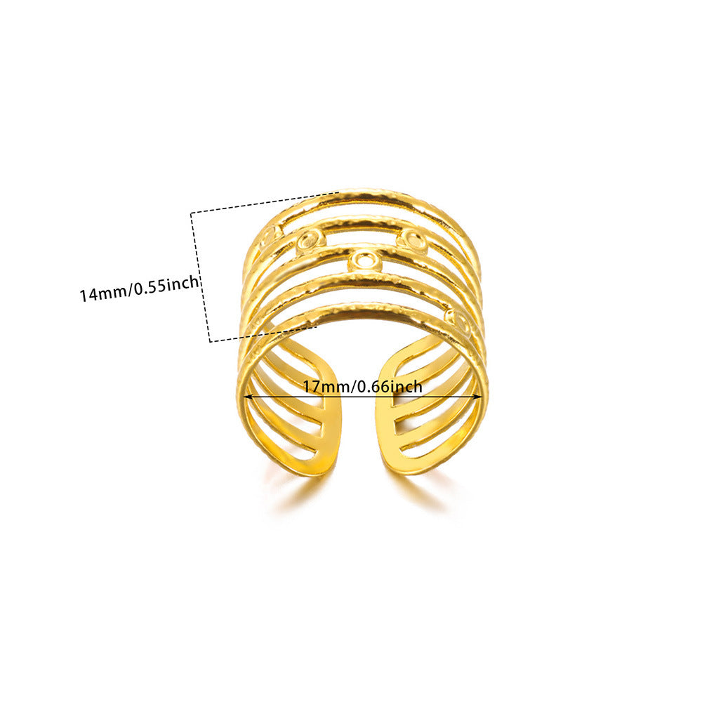 Gold-plated Geometric Female Hollow Carved Texture Rings