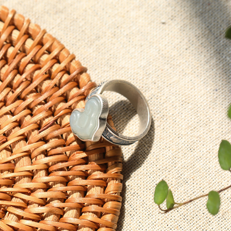 Women's Retro Sier-plated Imitation Jade Antique Accessories Rings