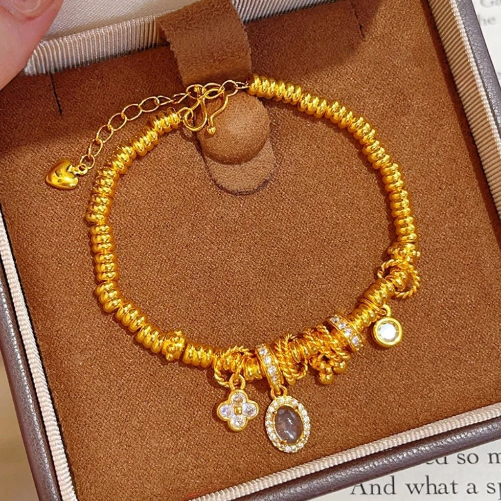 Women's White Diamond Big Four-leaf Clover Wrapped Bracelet