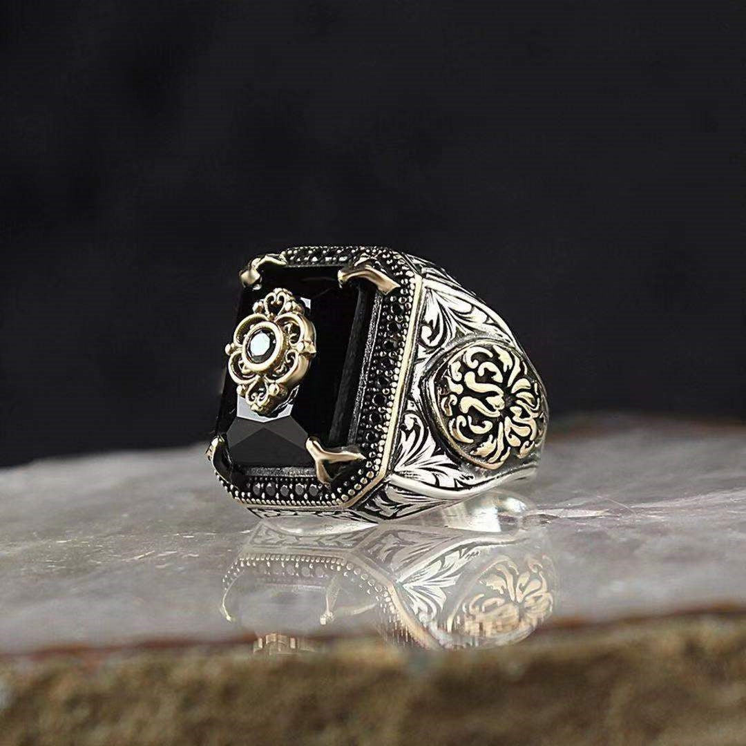 Men's Black Square Gemstone Punk Hip Hop Rings