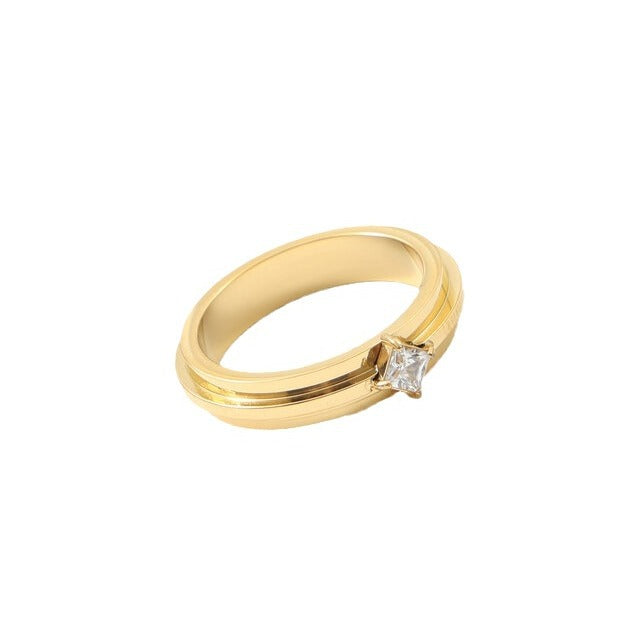 Inlaid Small Square Zircon Titanium Steel Rings