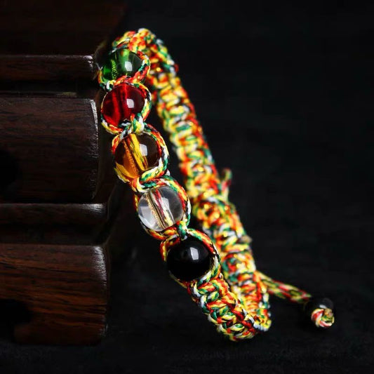 Braided Red Artificial Crystal Five Elements Lucky Beads Bracelet