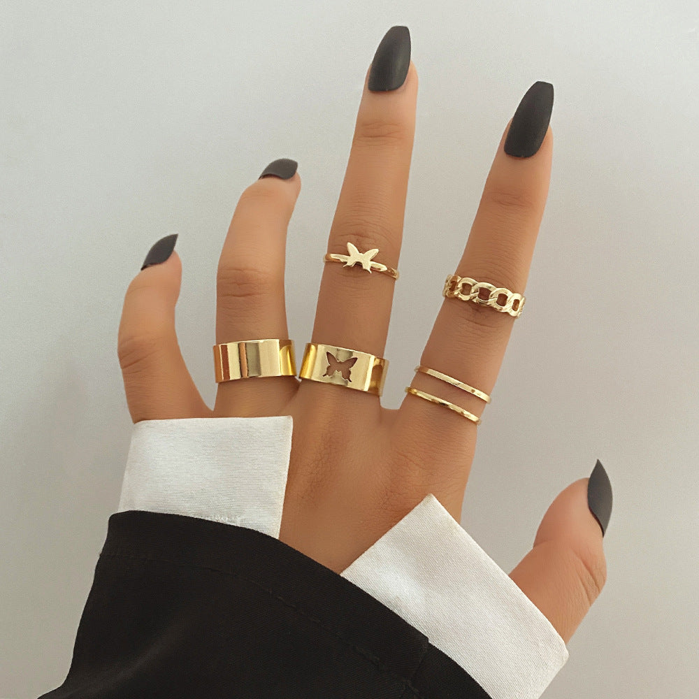 Personality Simple Twin Style Golden Spring Rings