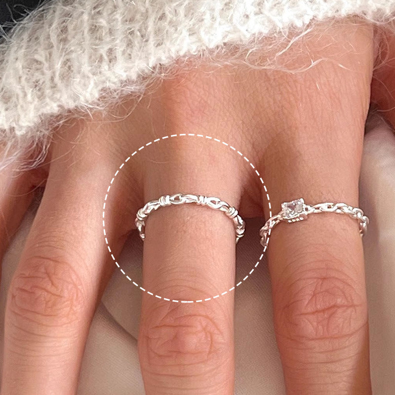 Women's Sterling Sier Square Diamond Simple Cold Rings