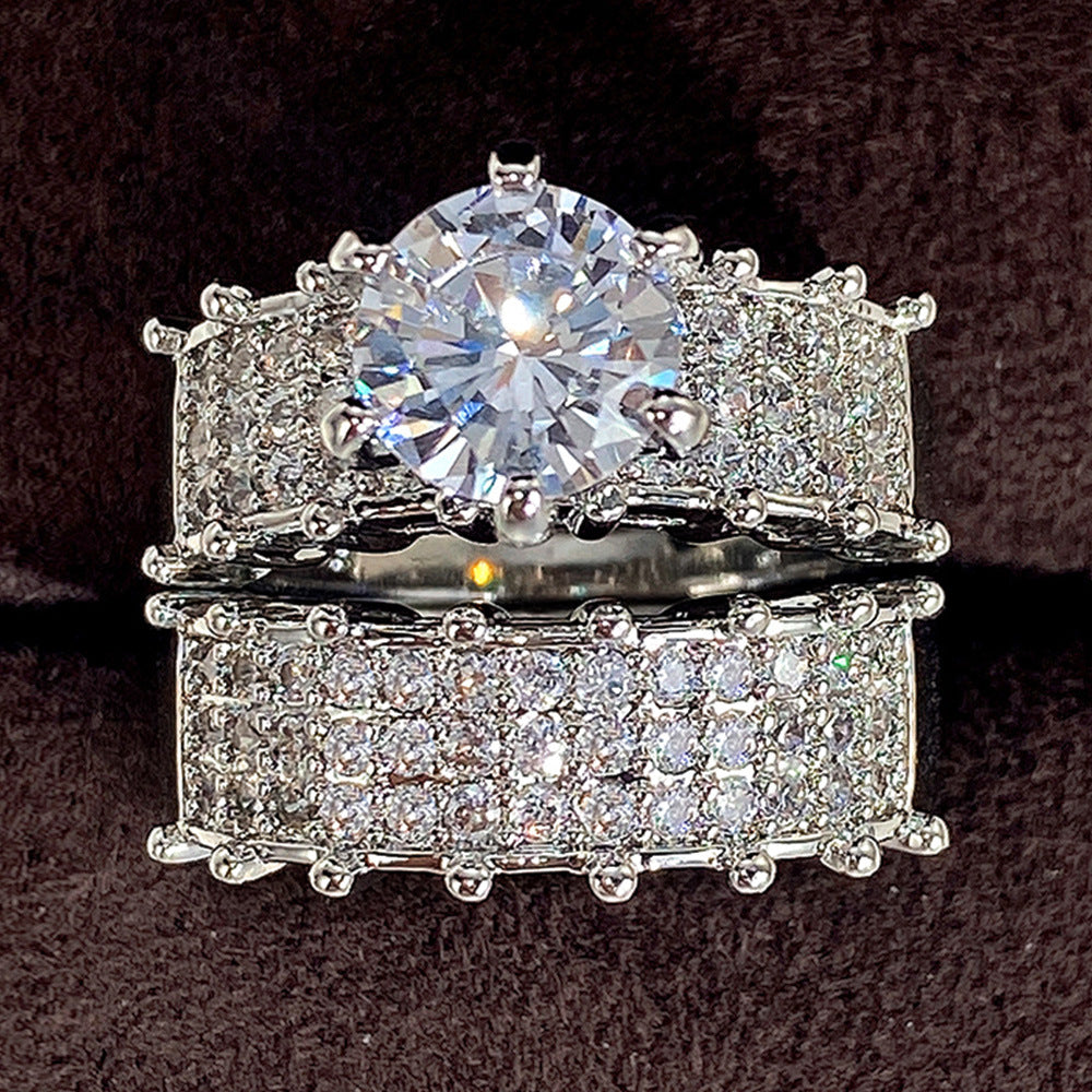 Women's Shining Double Layer High-grade Zircon White Gold Plated Luxury Wedding Ring
