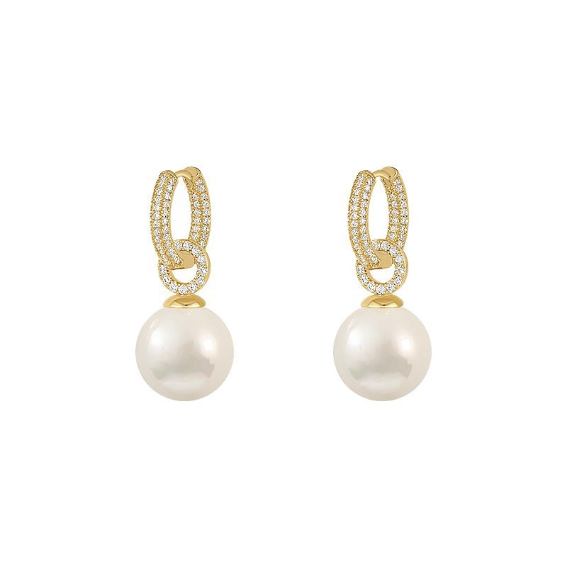 Pearl Zircon Round Creative Gold Plated Fashion Earrings