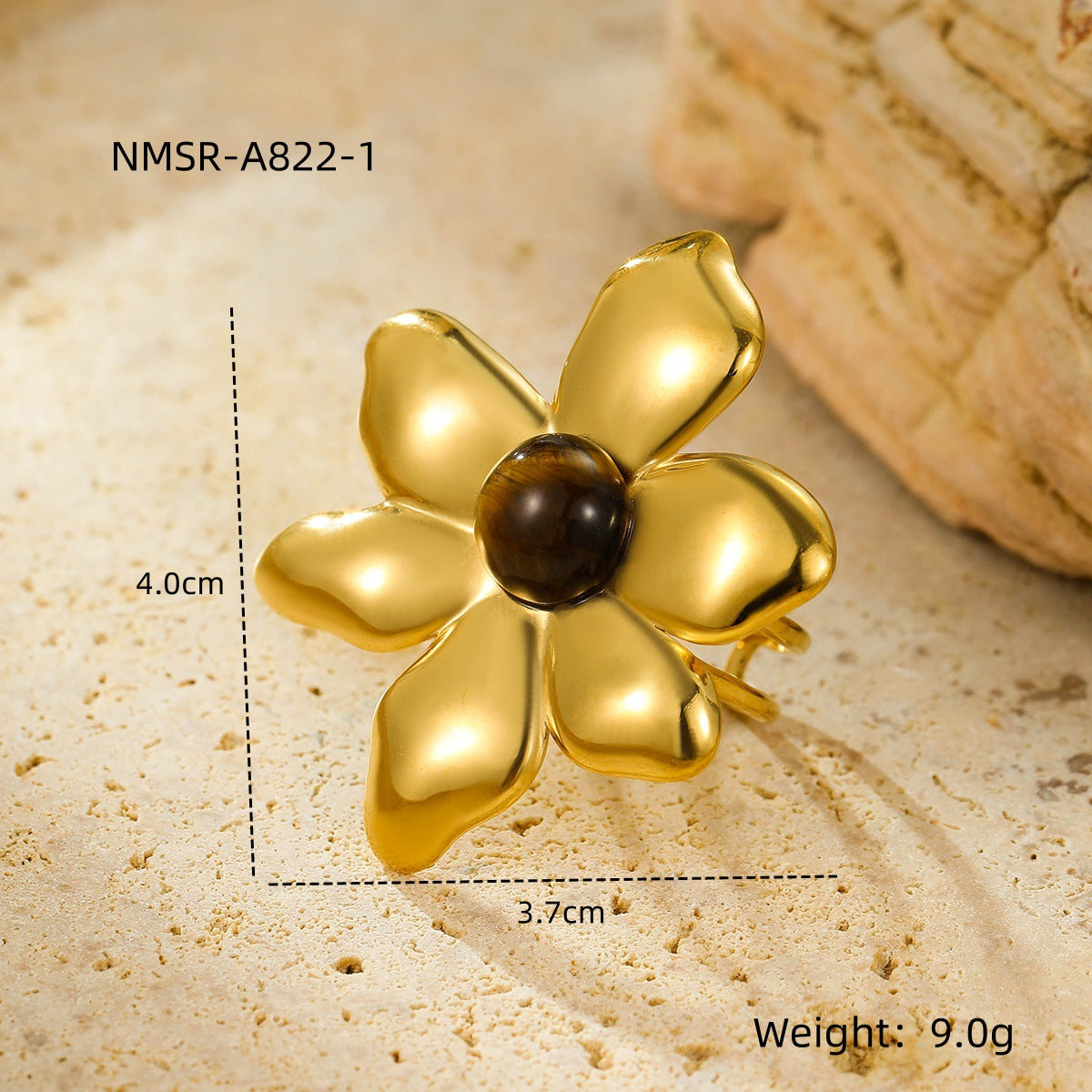 Women's Fashion Stainless Steel Gold Plated Irregular Petals Colorful Natural Rings