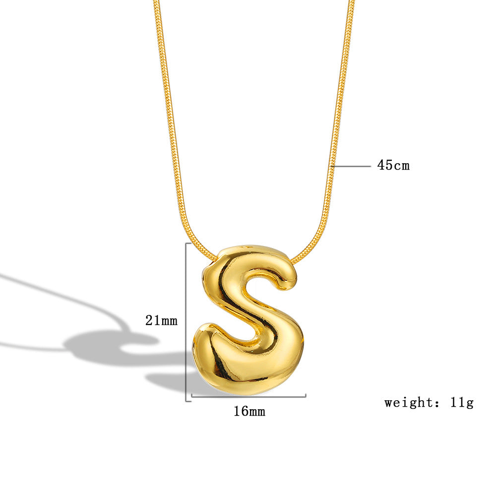 Balloon Bubble Chubby Letter Copper Plated Necklaces