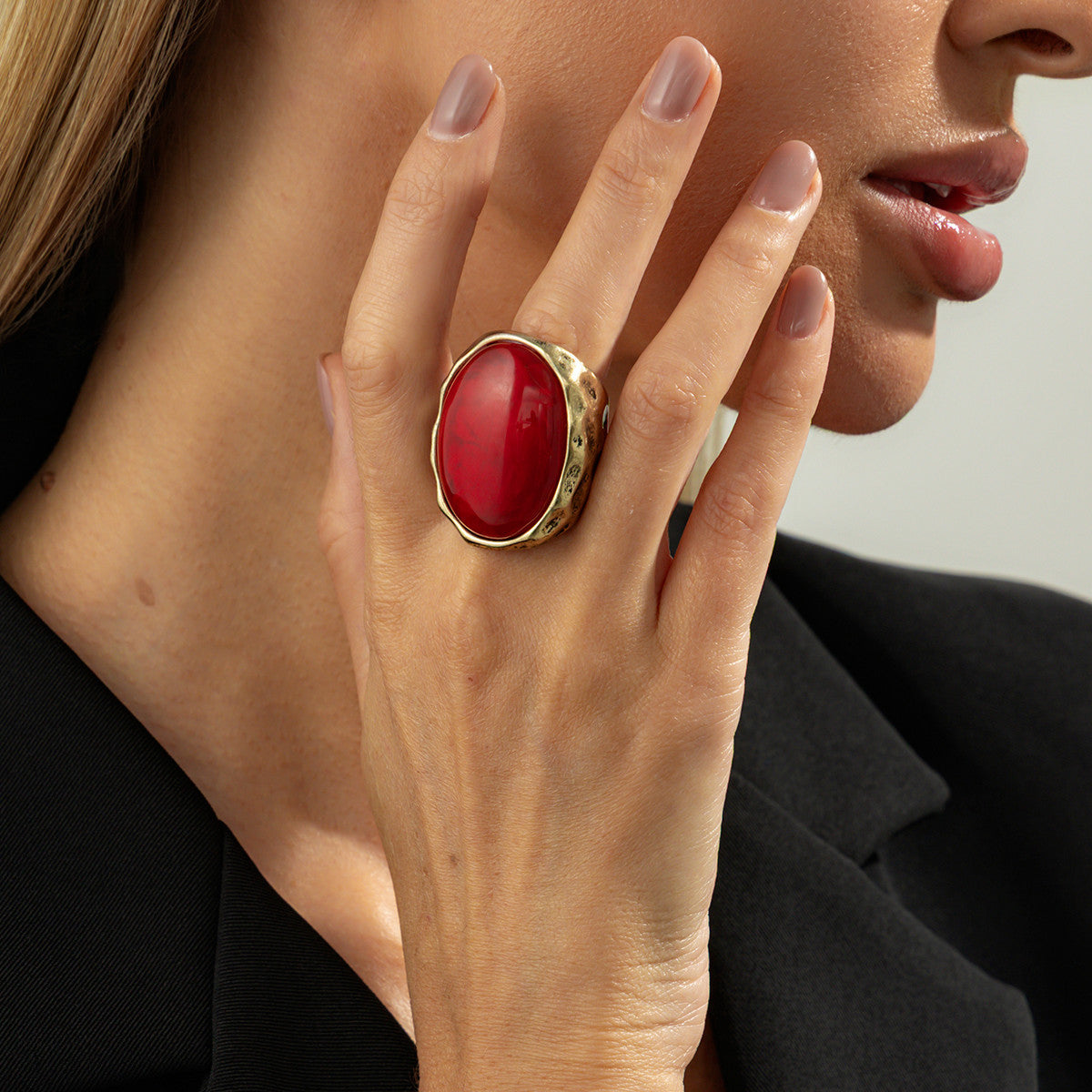 Style Resin Gemstone Niche Retro Geometric Ring