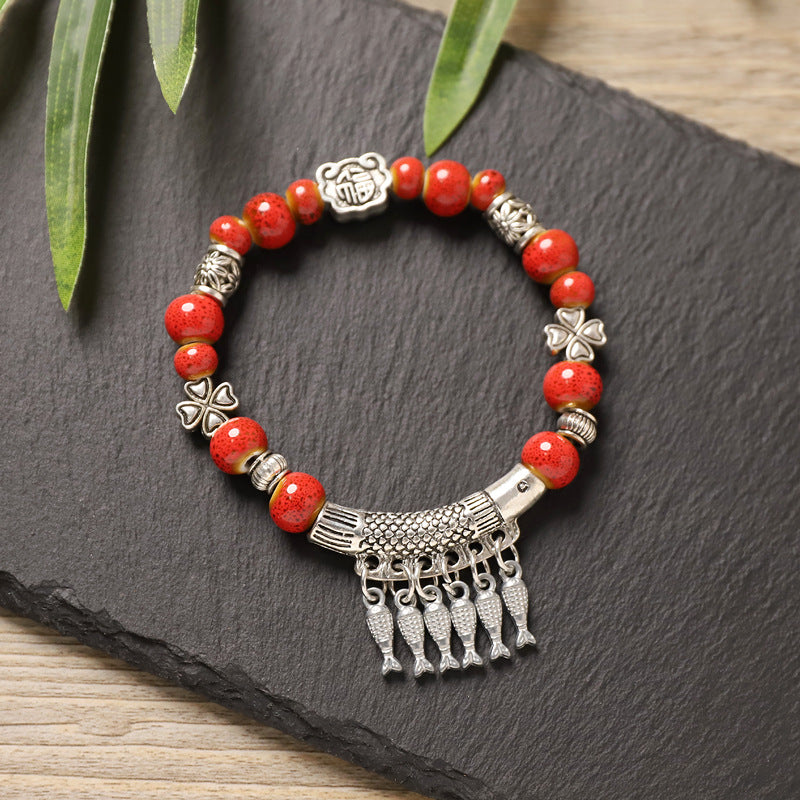 Chinese Ceramic Ethnic Style Fish Tassel Ancient Bracelets