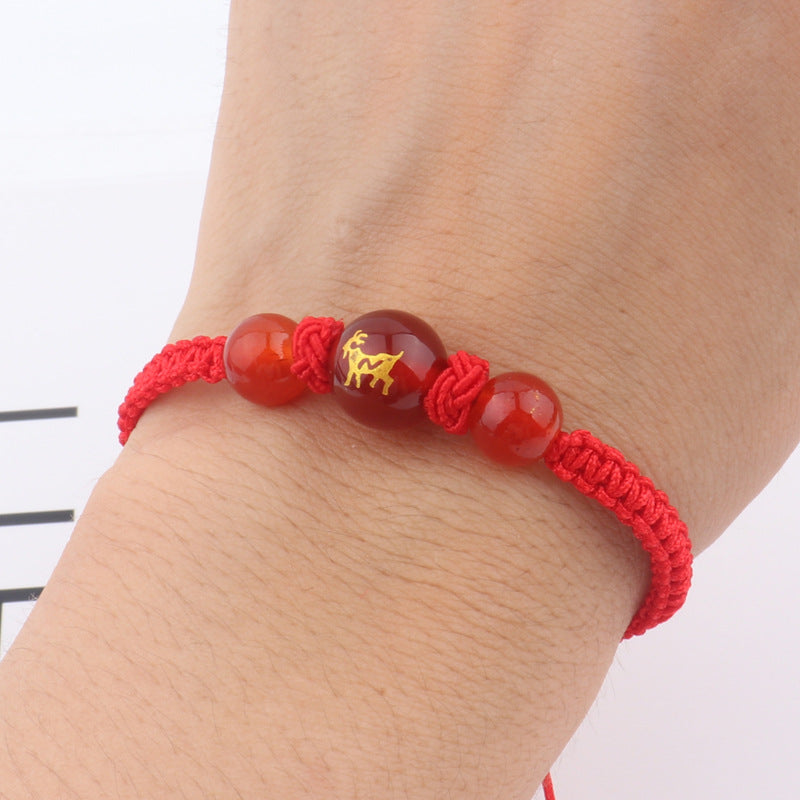 Women's & Men's Dragon Life Lucky Beads Zodiac Agate Red Rope Bracelets