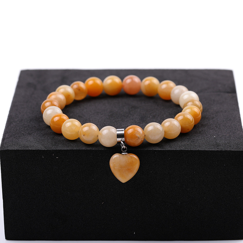 Pink Crystal Peach Heart Tigereye Green White Dot Blue Bracelet