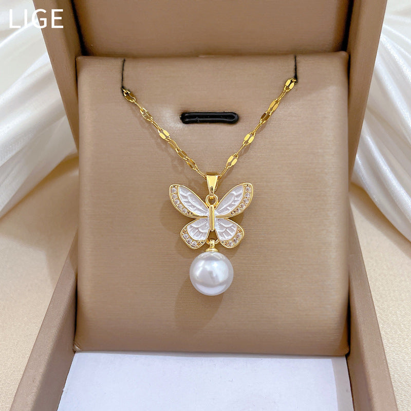 Women's Dripping Butterfly Pearl Light Luxury Temperament Gorgeous Full Jewelry Set