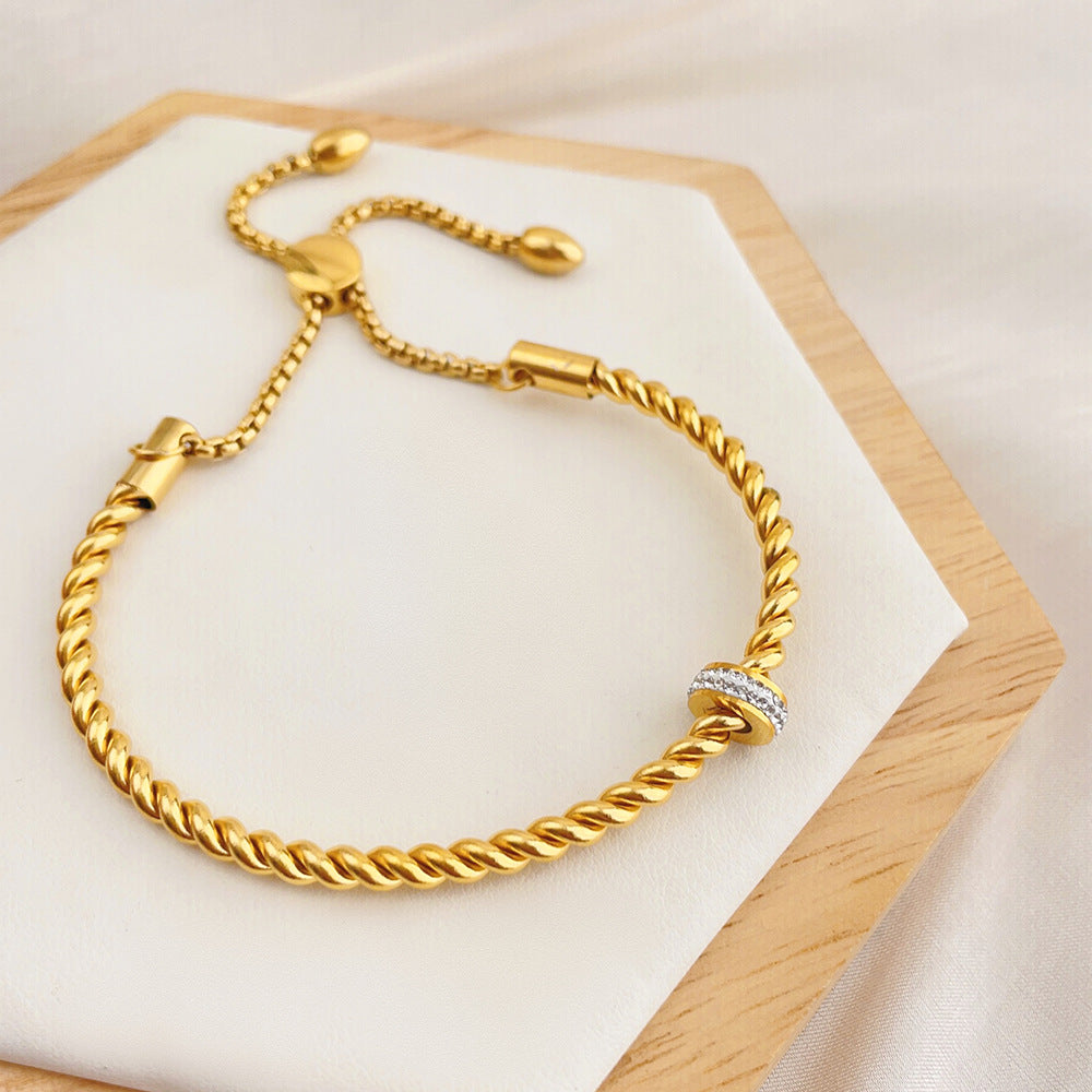Vintage Zircon Twist Titanium Steel Adjustable Bracelets