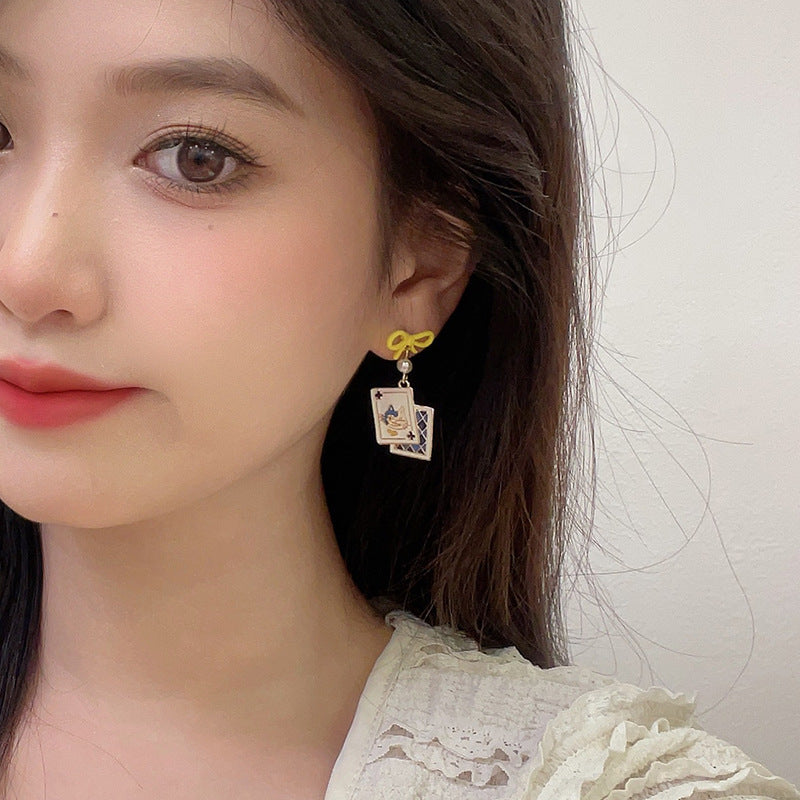 Needle Contrast Color Dripping Asymmetric Small Animal Ear Earrings