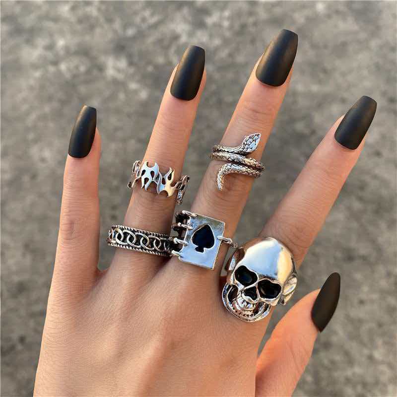 Creative Retro Dark Personality Spider Snake Bat Skull Double-headed Hip Rings