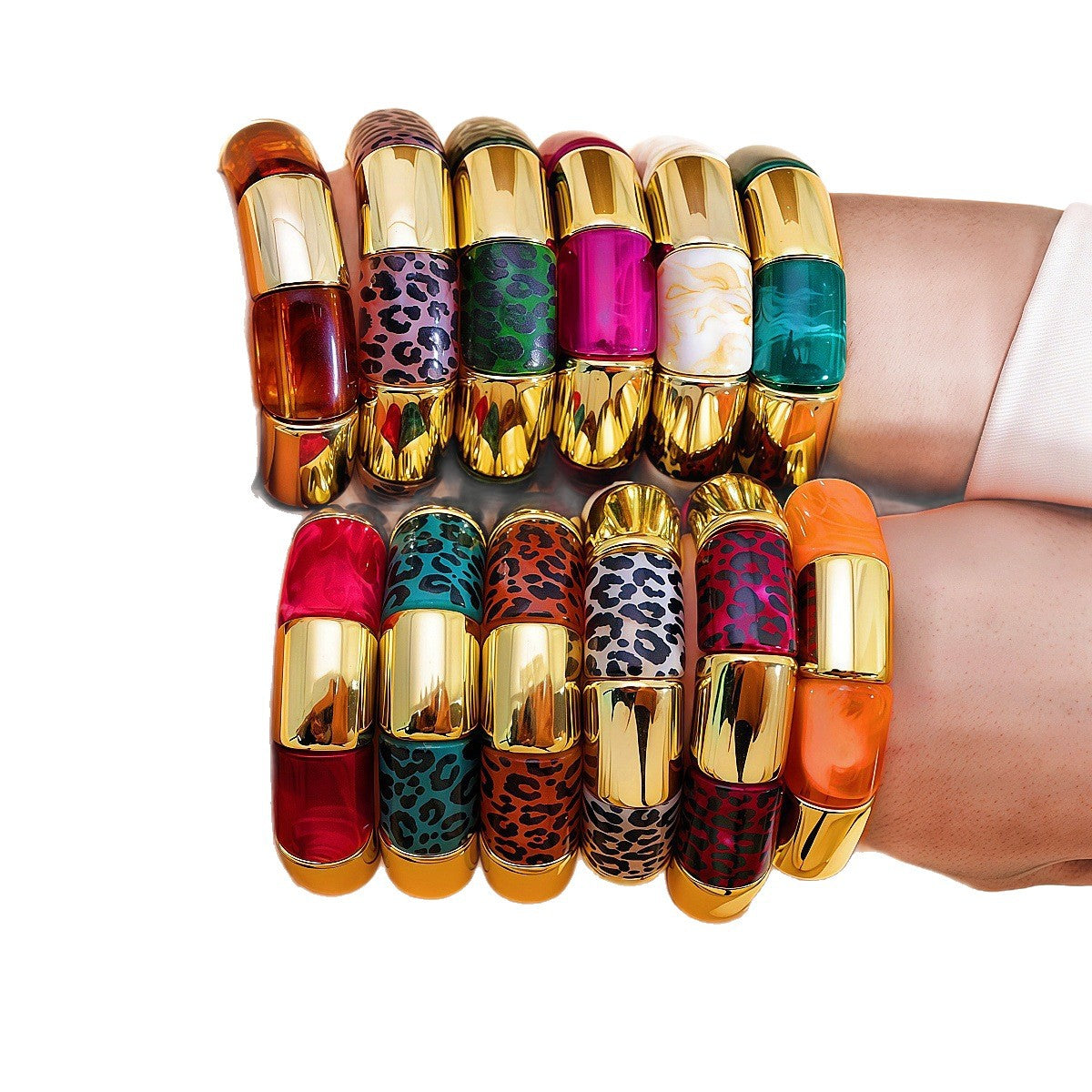 Fashion Acrylic Beaded Colorful Geometric Stitching Design Bracelets
