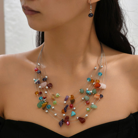 Popular Exaggerated Bohemian Turquoise Crystal Suite Necklaces