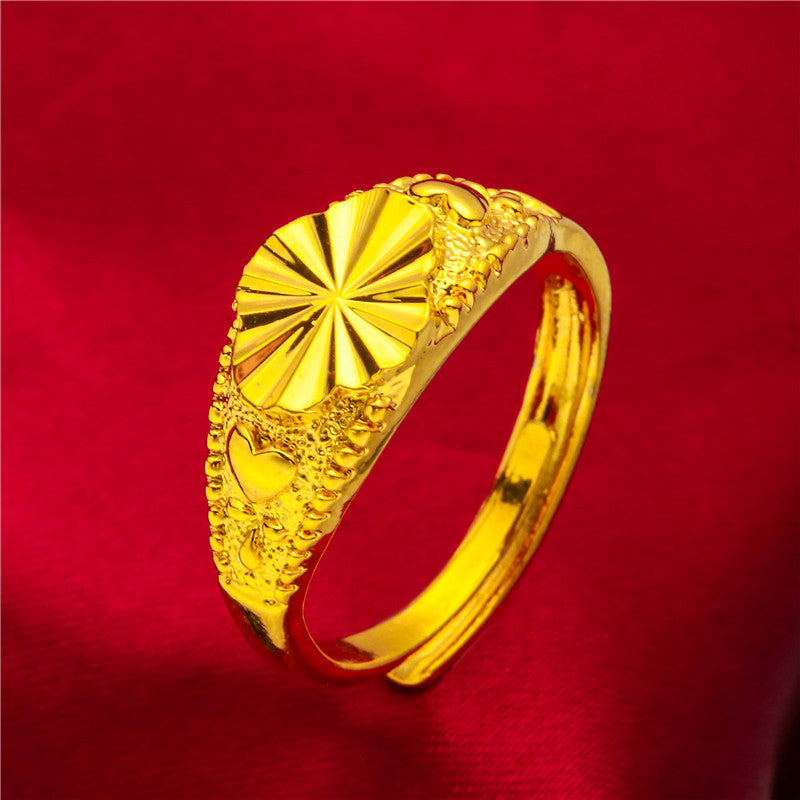 Women's Vietnam Placer Gold Pattern Carven Design Rings