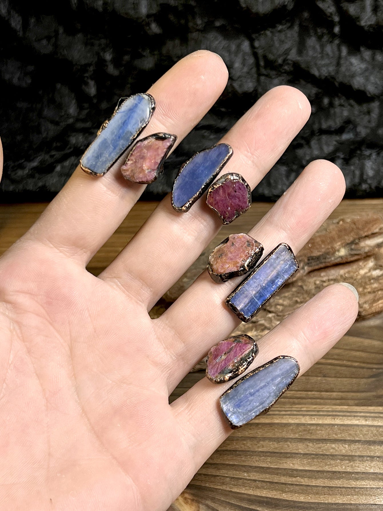 Ruby Rough Stone Blue Crystal Party Ring