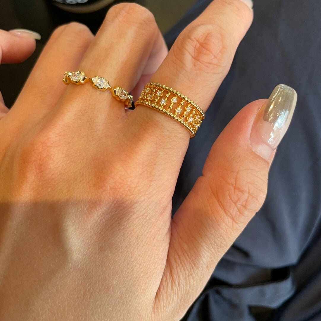 Money Style Square Diamond Gang Drill Rings