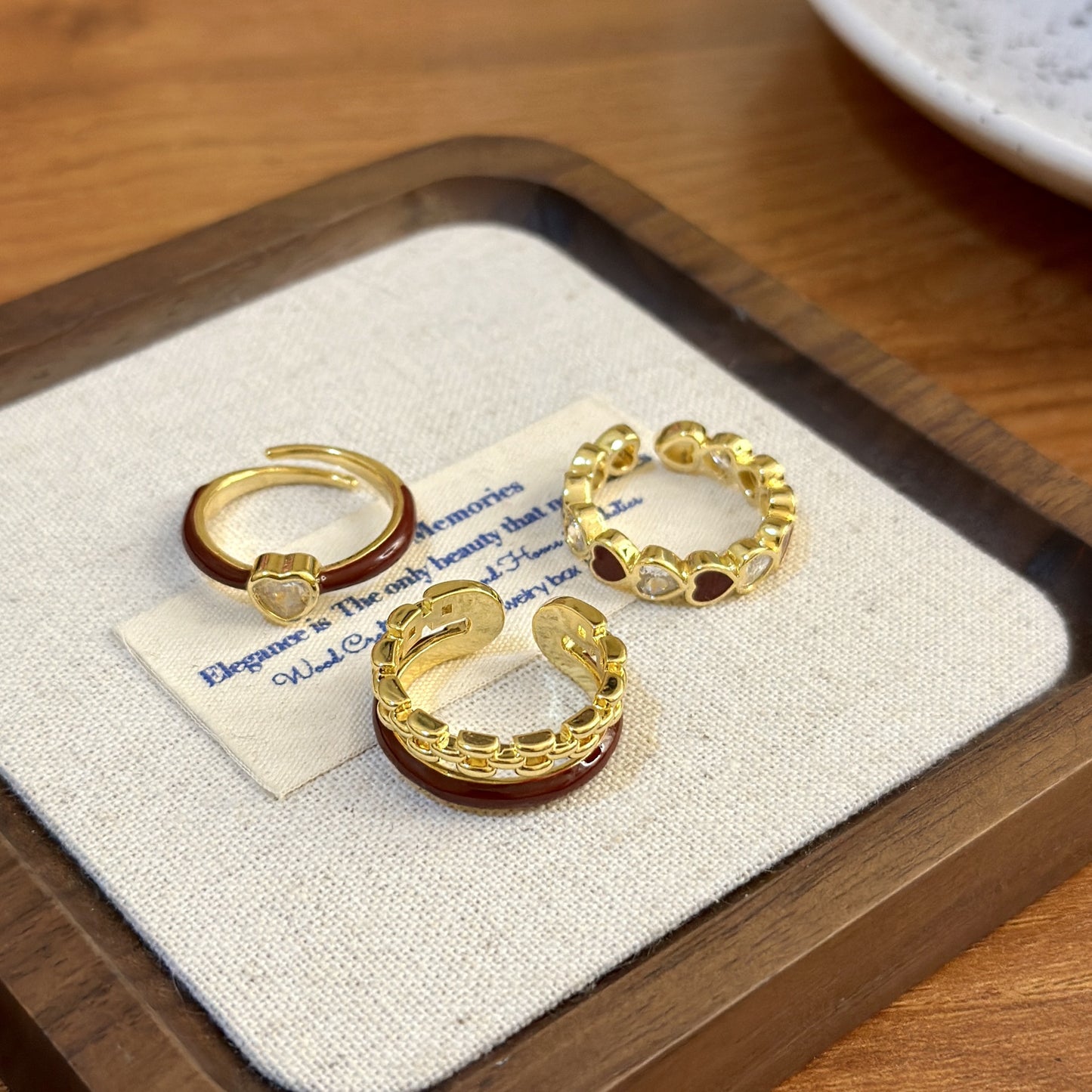 Red Dripping Oil Love Inlaid Zirconium Adjustable Index Rings