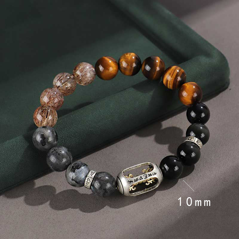 Women's & Men's Sier Hoop Mantra Yellow Tiger Eyes Bracelets